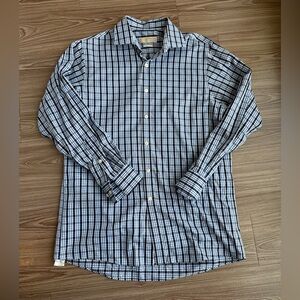 Michael Kors Navy and White Plaid Shirt - Neck 15.5 and 32/33